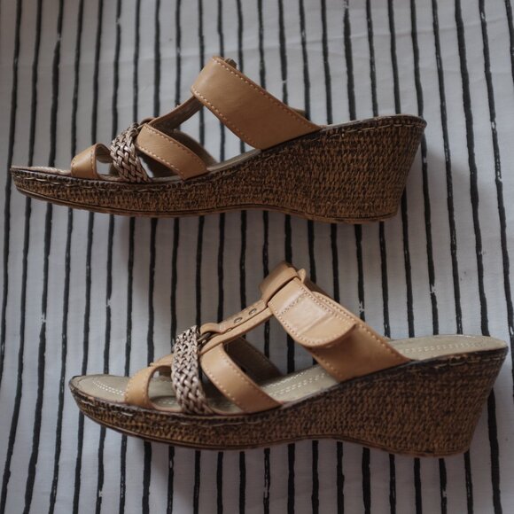 COPY - Patritzia By Spring Step Brown Tan Braided Wedge Sandal size 6 - Picture 3 of 11